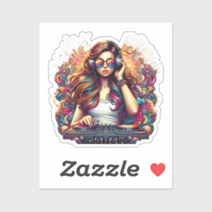 Dj Girl Vibrant Illustration Sticker
