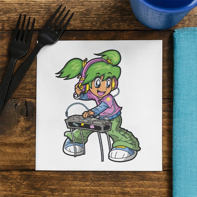 DJ Girl with Green Hair and Headphones  Napkins (Creator Uploaded)