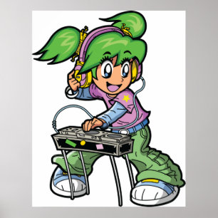 DJ Girl with Green Hair and Headphones  Poster