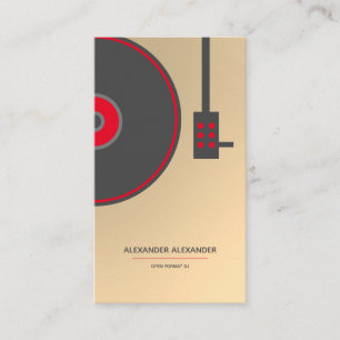 DJ Gold Faux & Red Turntable Minimalist Business Card