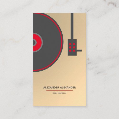 DJ Gold Faux  Red Turntable Minimalist Business Card