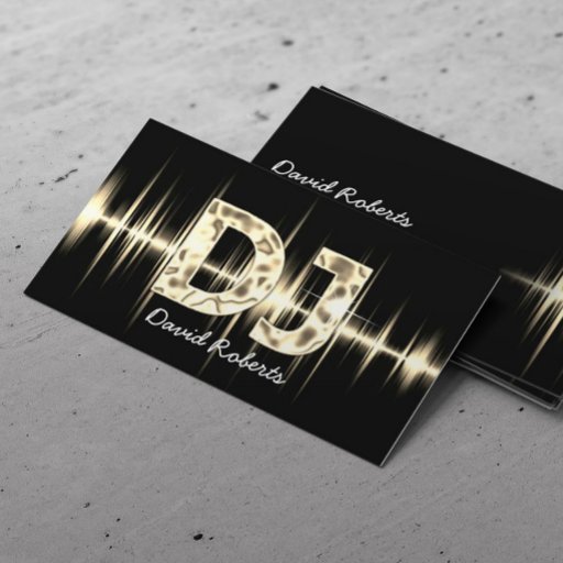 Customizable DJ Gold Sound Waves Professional Deejay Music Business Card