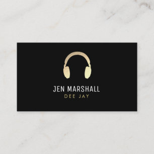 DJ golden headphones Business Card