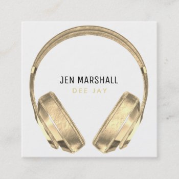 Dj Golden Headphones On White Square Business Card by musickitten at Zazzle