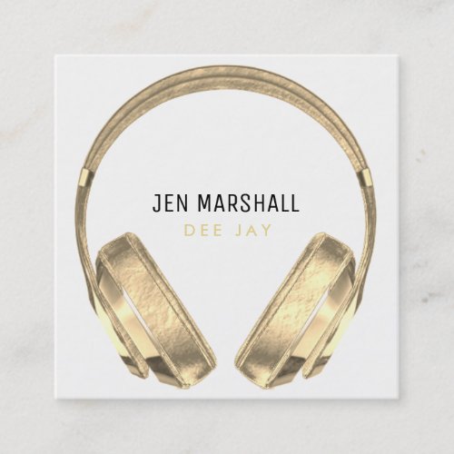 DJ golden headphones on white Square Business Card