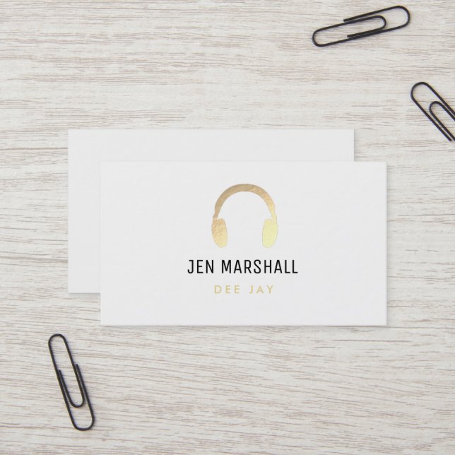 DJ golden music headphones on white Business Card (Front/Back In Situ)