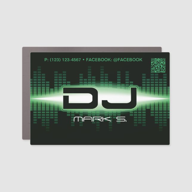 DJ Green Car Magnet with QR code (Front)