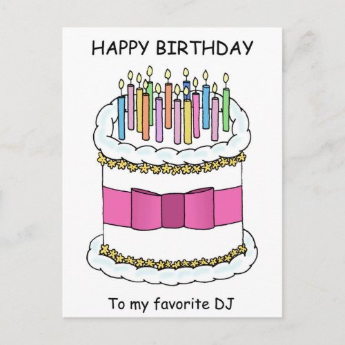 DJ Happy Birthday Cartoon Cake with Candles Postcard