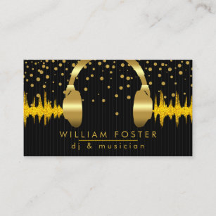 DJ Headphone Gold Confetti Sound Beats Music Business Card