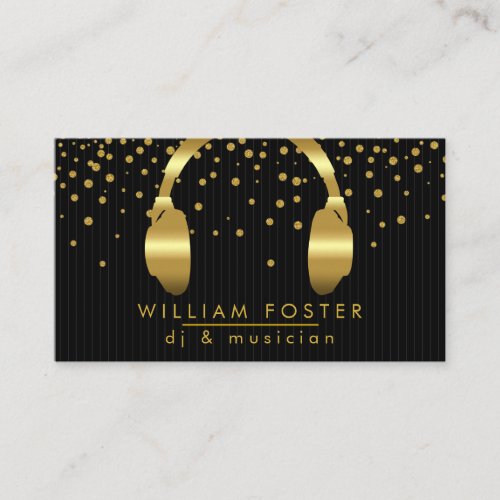 DJ Headphone Gold Confetti Sound Engineer Music Business Card