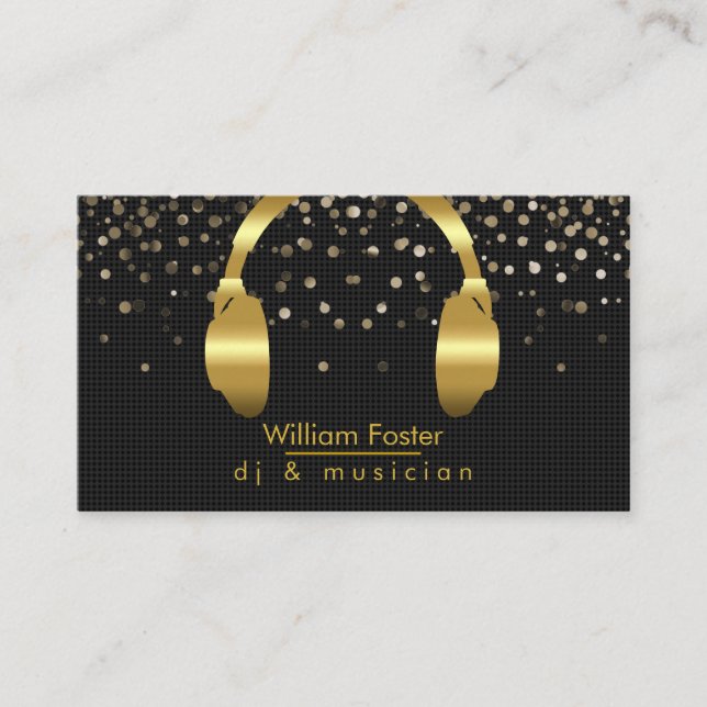 DJ Headphone Gold Sound Engineer Musician Business Card (Front)