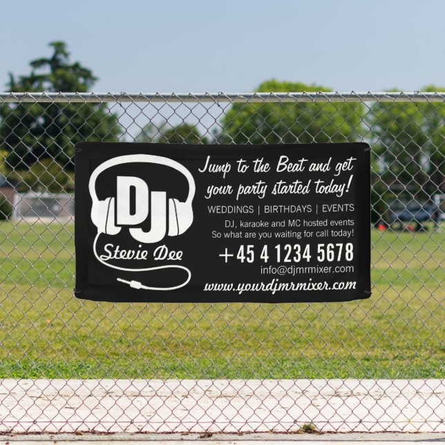 DJ headphones black white promotional Banner (Insitu)