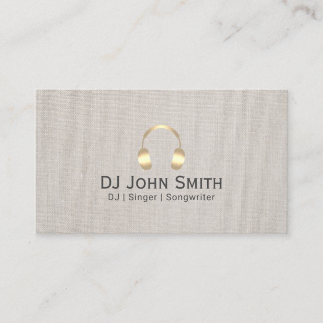 DJ Headphones Dee Jay Elegant Linen Business Card (Front)