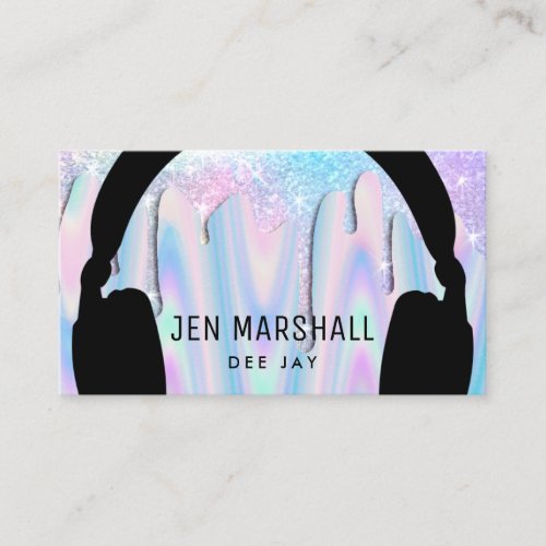 DJ headphones faux iridescent design Business Card