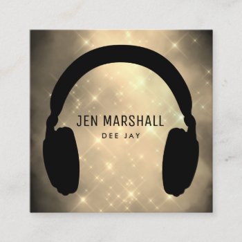 Dj Headphones Golden Dust Square Business Card by musickitten at Zazzle