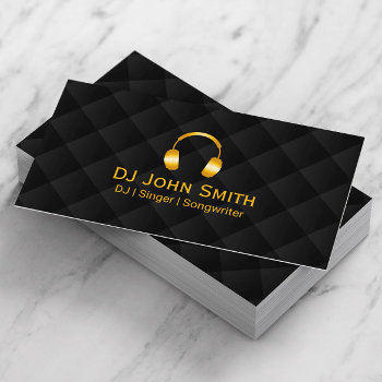Dj Headphones Icon Luxury Black & Gold Business Card by cardfactory at Zazzle