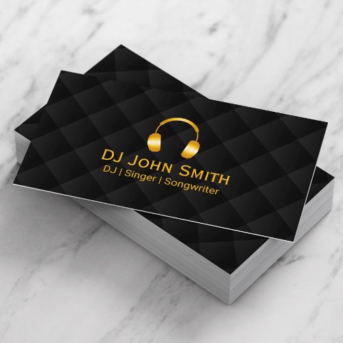DJ Headphones icon Luxury Black  Gold Business Card