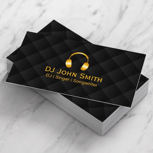Customizable DJ Headphones icon Luxury Black &amp; Gold Business Card