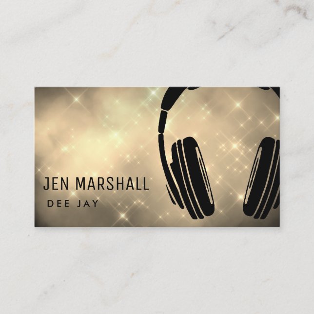 DJ headphones on faux glitter Business Card (Front)