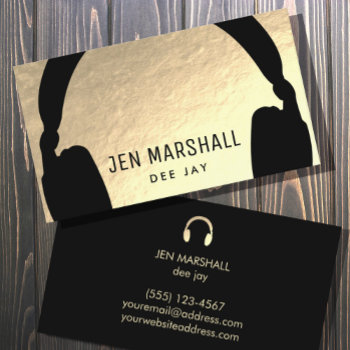 Dj Headphones On Faux Gold Foil Business Card by musickitten at Zazzle