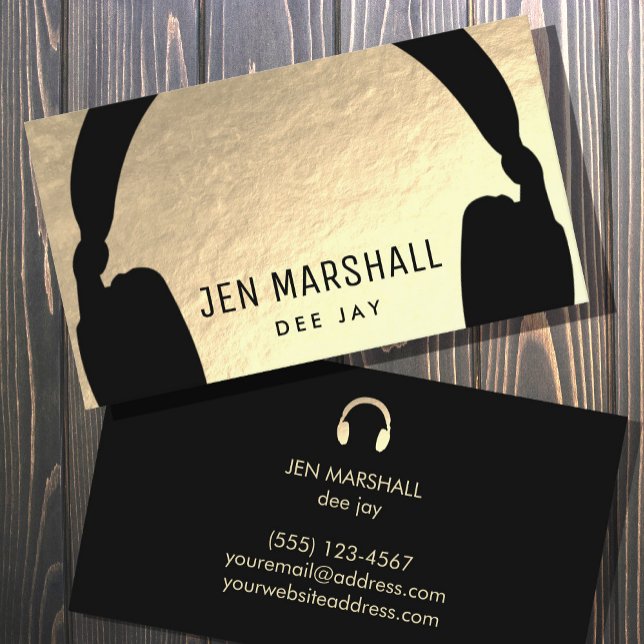 DJ headphones on faux gold foil Business Card (Creator Uploaded)