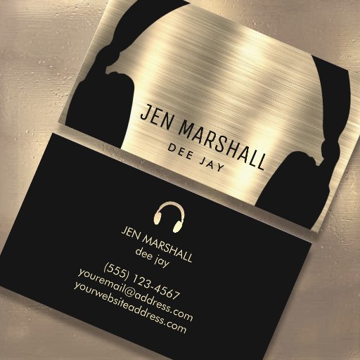 Customizable DJ headphones on faux gold foil effect Business Card