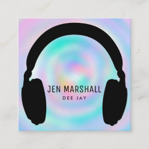 DJ headphones on faux holographic background Square Business Card