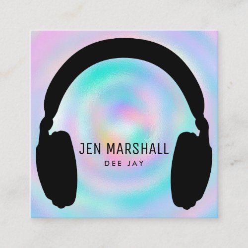 DJ headphones on faux holographic background Square Business Card