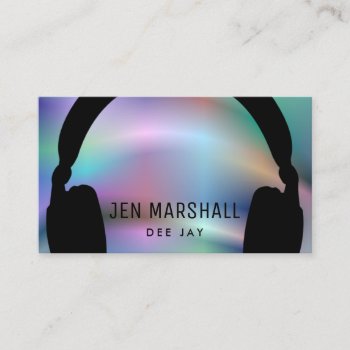 Dj Headphones On Faux Holographic Business Card by musickitten at Zazzle