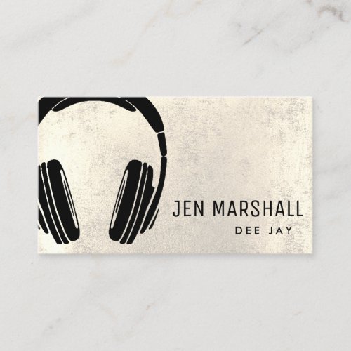 DJ headphones on faux metallic digital effect Business Card
