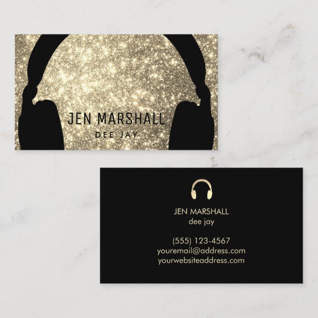DJ headphones on faux shimmer effect Business Card (Front/Back)