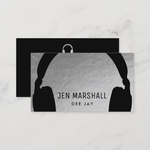 DJ headphones on faux silver foil Business Card