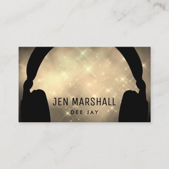 DJ headphones on golden cloud Business Card (Front)