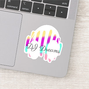 DJ Headphones Sound Waves Music Custom Name Sticker