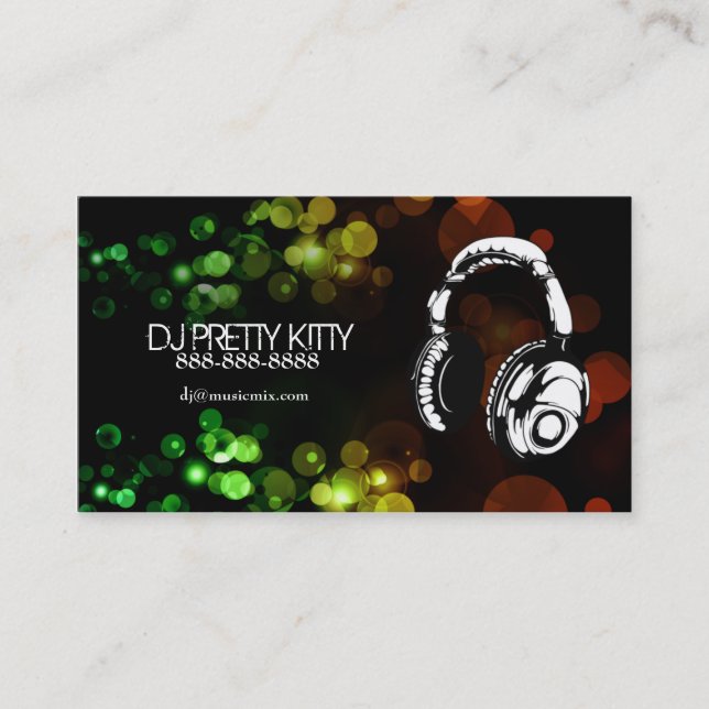 DJ Headphones with Colorful Lights Business Cards (Front)