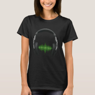 DJ Headphones with Green Sound Wave Graphic Music T-Shirt