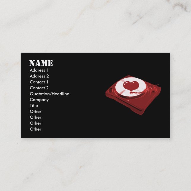 DJ Heart Turntable Business Cards (Front)