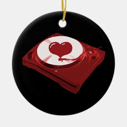 DJ Heart Turntable Ceramic Ornament