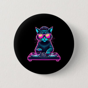Dj House Cat Rainbow Dj Cat Kitty  Button