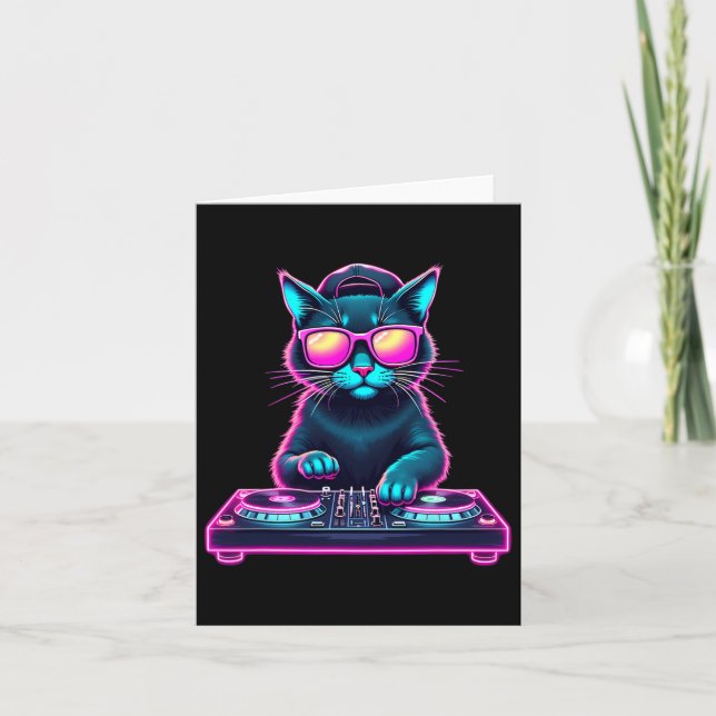 Dj House Cat Rainbow Dj Cat Kitty  Card (Front)