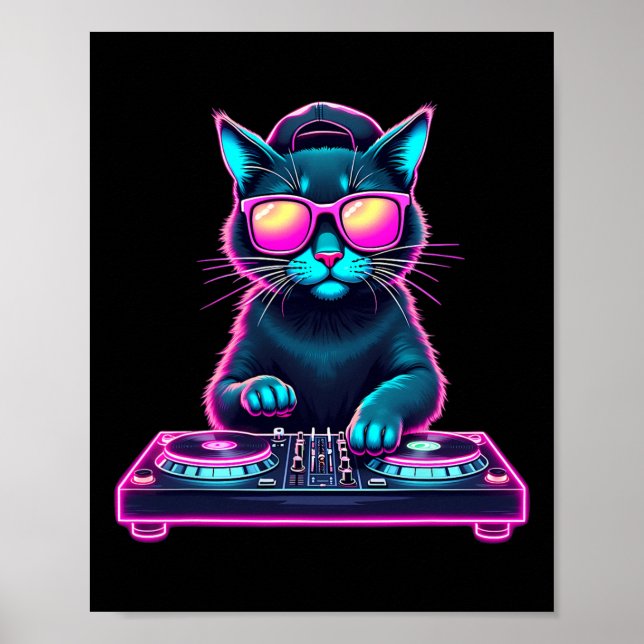 Dj House Cat Rainbow Dj Cat Kitty  Poster (Front)