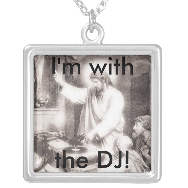 DJ Jesus Charm Silver Plated Necklace (Front)