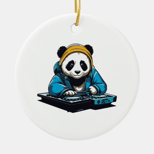 DJ Kawaii Panda Ceramic Ornament