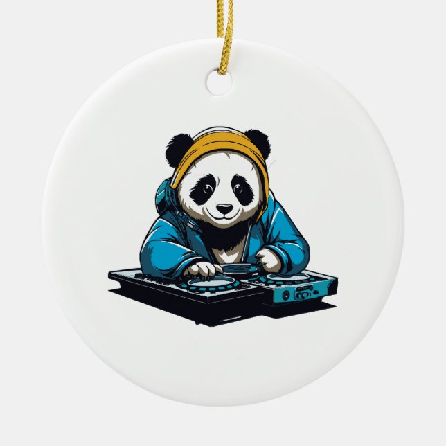 DJ Kawaii Panda Ceramic Ornament (Front)