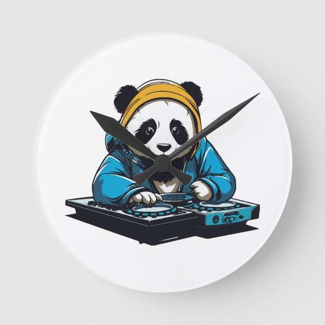 DJ Kawaii Panda Round Clock (Front)