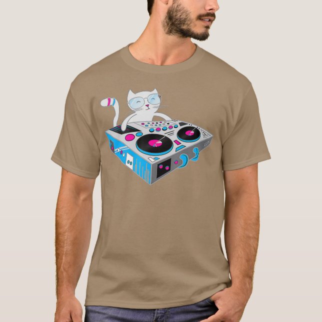 DJ Kitty Shirt Funny Cat Tee Disco DJ Kitten T (Front)