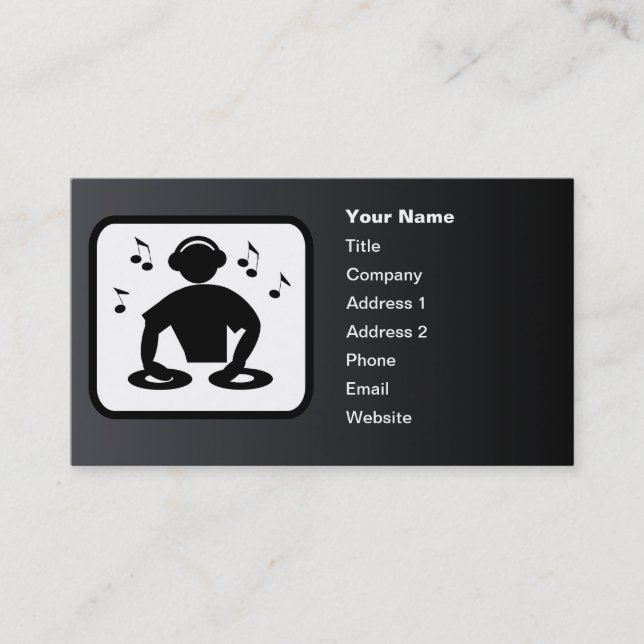 DJ Logo Customizable Black Business Card (Front)