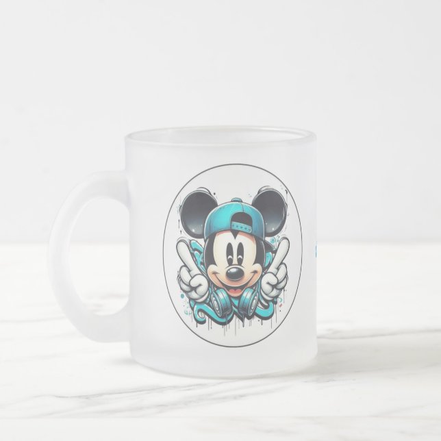 DJ Mickeymouse Frosted Glass Coffee Mug (Left)