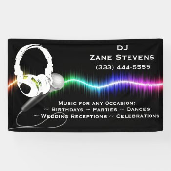 Dj Microphone Headphones Banner by BusinessDesignsShop at Zazzle