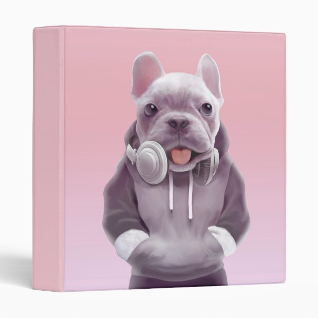 DJ Mode On: Cool French Bulldog with Headphones 3 Ring Binder (Front/Spine)